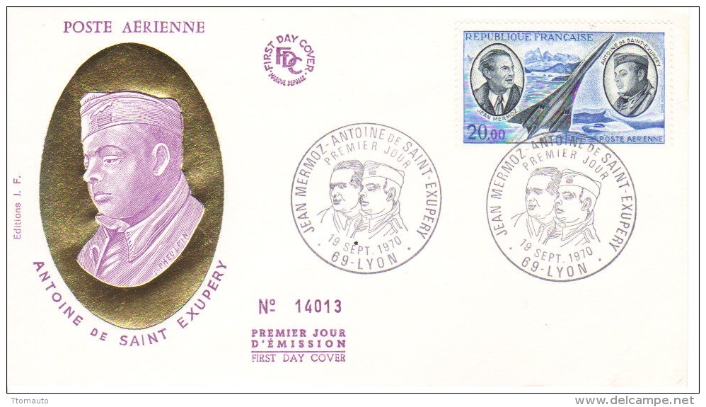 France FDC  -  Antoine De Saint Exupery  -  Jean Mermoz  -  Premier Jour D´Emission - Aerei