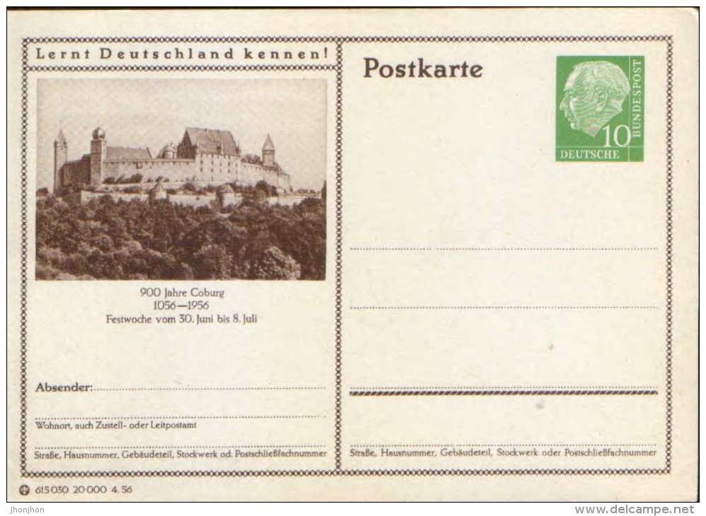 Germany/Federal Republic - Stationery Postcard Unused - P24 - 900 Jahre Coburg - Postcards - Mint