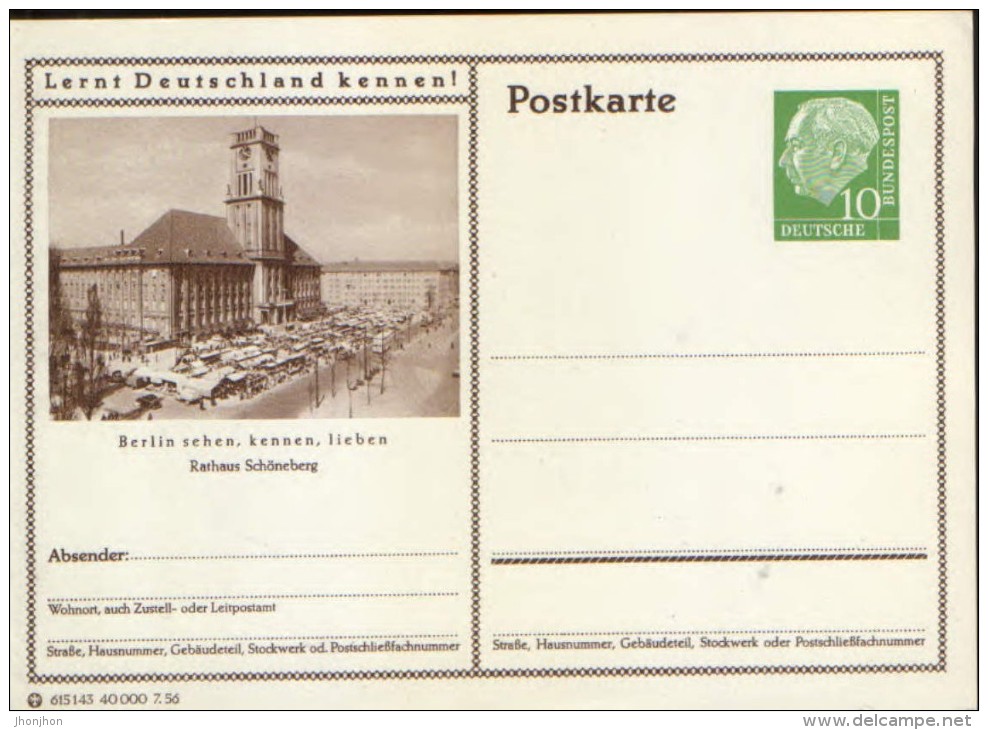 Germany/Federal Republic - Stationery Postcard Unused - P24 - Berlin , Rathaus Schoneberg - Cartes Postales - Neuves