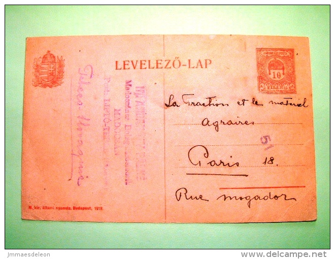 Hungary 1919 Pre Paid Postcard "helmet" To Paris - Lettres & Documents