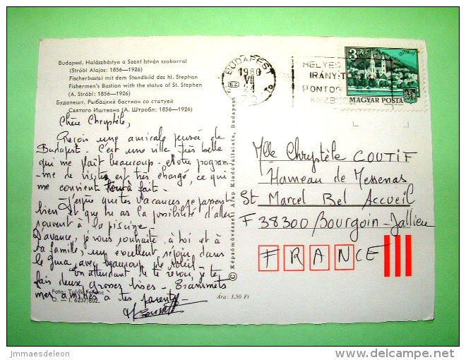 Hungary 1980 Postcard "Budapest - Fishermen Bastion - St Stephen On Horse" To France - Church - Briefe U. Dokumente