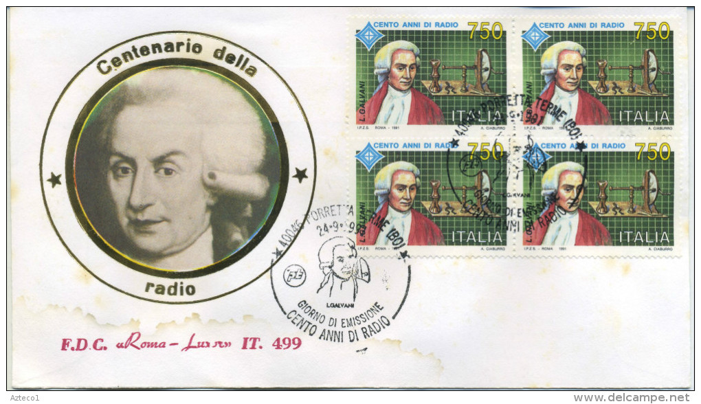 ITALIA - FDC  ROMA LUXOR 1991 - CENTENARIO DELLA RADIO - LUIGI GALVANI - QUARTINA - SCIENZA - FDC