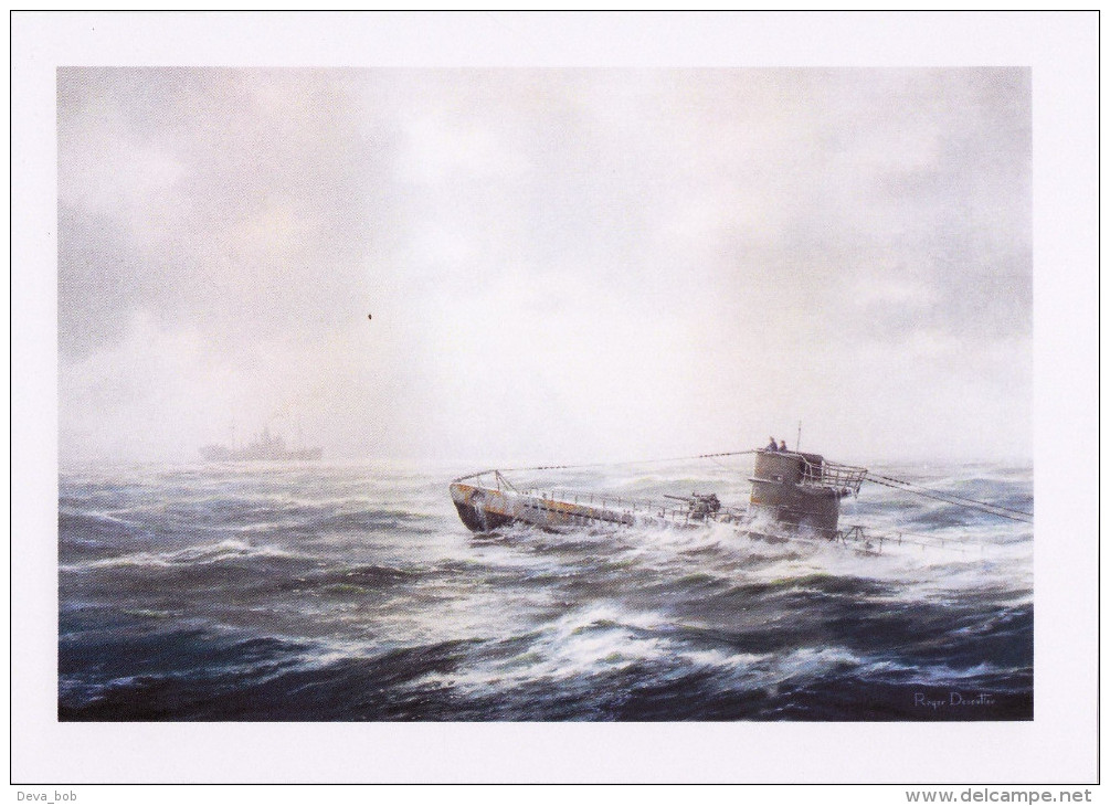 Maritime Art Postcard Straggler Roger Desoutter Painting WW2 U Boat Submarine - Submarines
