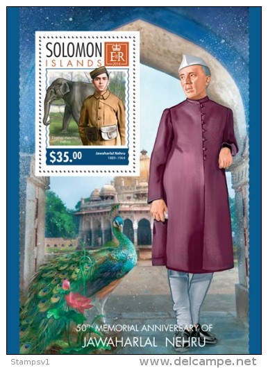 Solomon Islands. 2014  Jawaharlal Nehru. Peacock.(301b) - Pauwen