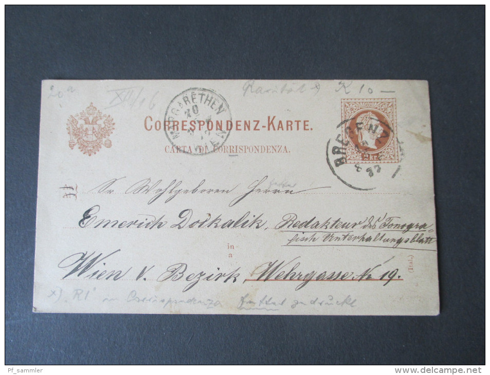 Österreich GA 1877 Nr. P 27 Ital. Mit Aufdruckfehler?! Rarität?? "RI" In Corrispondenza Fett Gedruckt. - Sonstige & Ohne Zuordnung