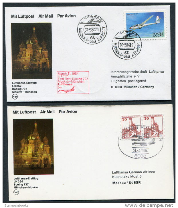 1984 Russia Germany Moscow - Munchen - Moscow Lufthansa First Flight Erstflug (2) - Briefe U. Dokumente