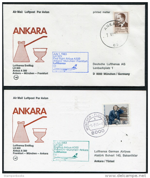 1983 Turkey Germany Ankara - Munchen - Ankara Lufthansa First Flight Erstflug (2) - Poste Aérienne