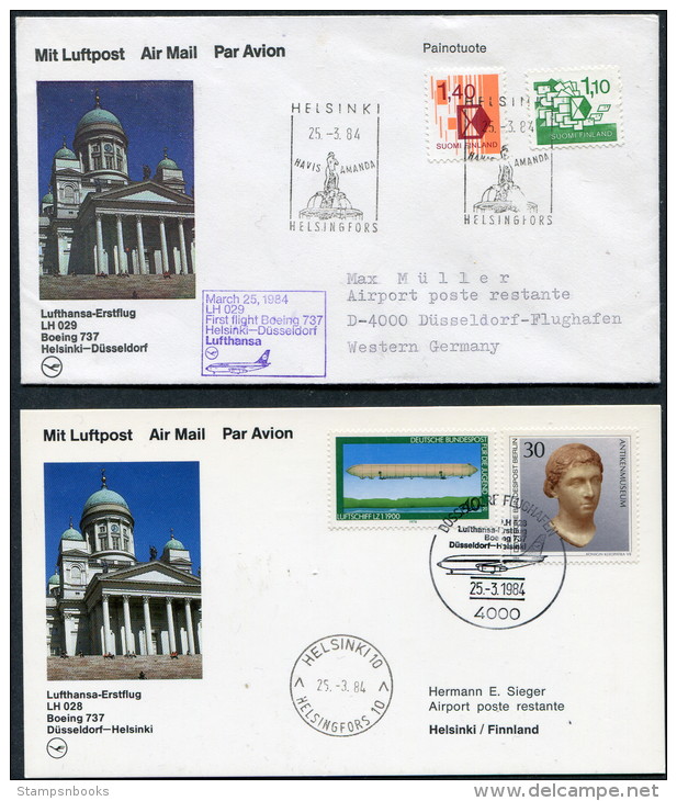 1984 Finland Helsinki Germany Dusseldorf Lufthansa First Flight Erstflug (2) - Cartas & Documentos