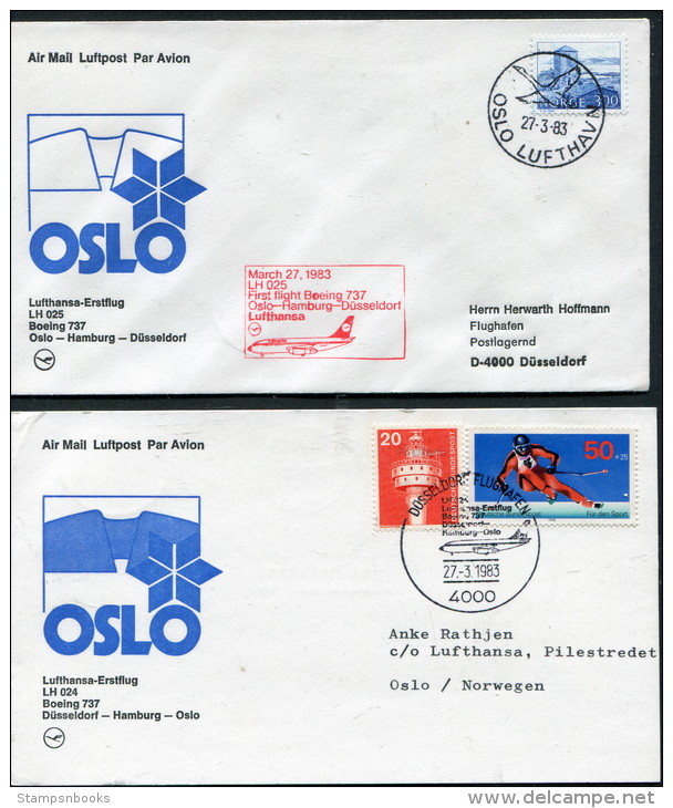 1983 Norway Oslo Germany Dusseldorf Lufthansa First Flight Erstflug (2) - Briefe U. Dokumente