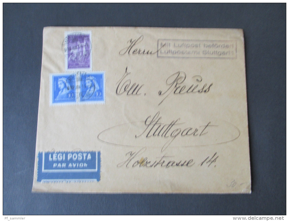 Ungarn 1932 Mit Luftpost Befördert Luftpostamt Stuttgart. MiF. Schöner Beleg!! - Storia Postale