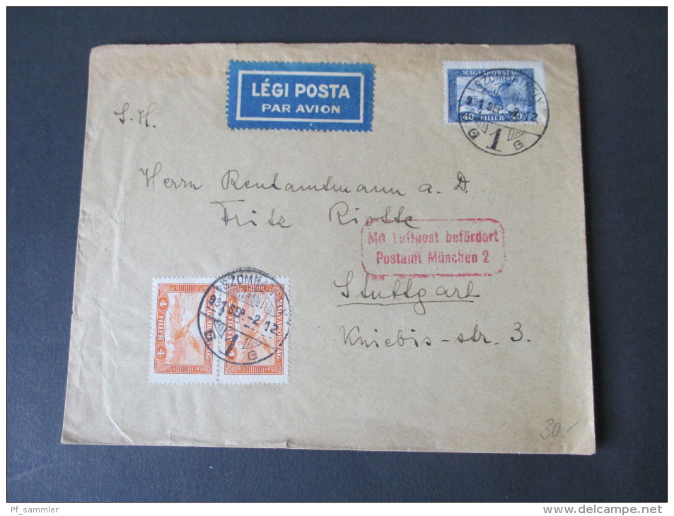 Ungarn 1931 Mit Luftpost Befördert Postamt München 2. MiF. Schöner Beleg!! - Covers & Documents