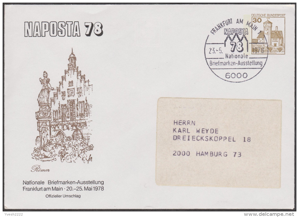 Allemagne 1978. Privatganzsache, Entier Postal Timbré Sur Commande. Naposta´78, Frankfurt Am Main. Exposition Phila - Enveloppes - Oblitérées