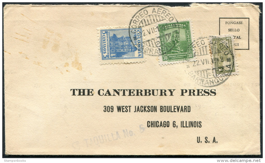 1948 Colombia Barranquilla - Chicago USA Cover - Colombia