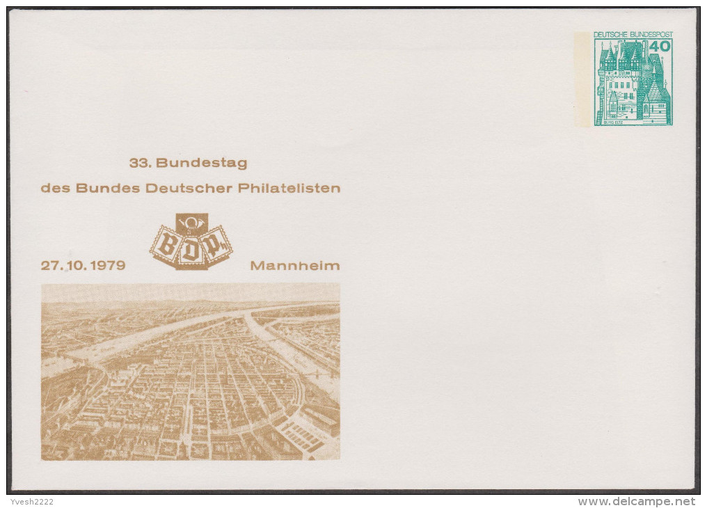 Allemagne 1979. Privatganzsache, Entier Postal Timbré Sur Commande. Mannheim, Vue Aérienne - Enveloppes Privées - Neuves