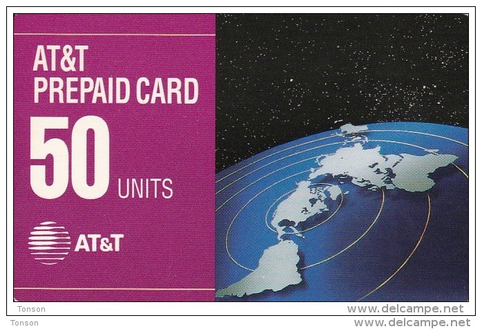 United States, ATT-179, 50 UnitsAT&T, 1993 PrePaid Card, Flat Map Of Continents, 2 Scans. - AT&T