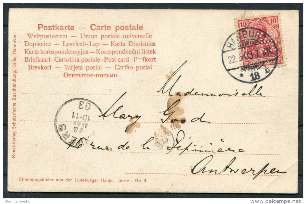 1903 Germany Deutsche Hamburg  Germania Postkarte PERFIN - Covers & Documents