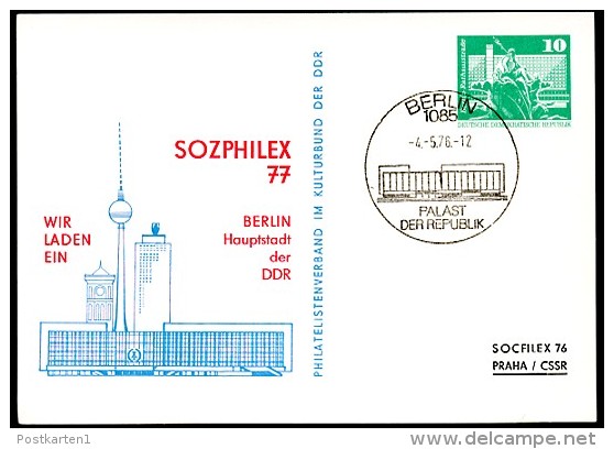 DDR PP16 C2/002b Privat-Postkarte SOZPHILEX Gebäude Berlin Sost. 1976 - Privatpostkarten - Gebraucht