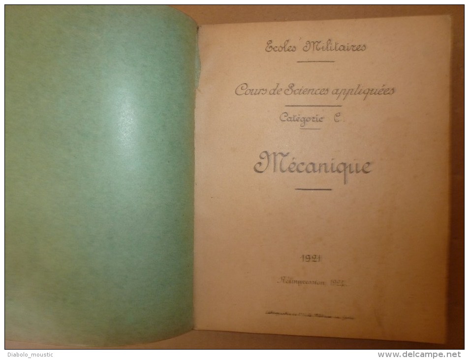 1921     Ecole Militaire        COURS  De MECANIQUE - Documents