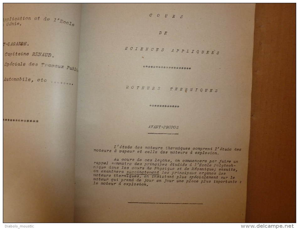 1925-1926     Ecole Spéciale Militaire De St-Cyr    COURS De SCIENCES APPLIQUEES (Moteurs Thermiques Et Automobiles) - Documenti