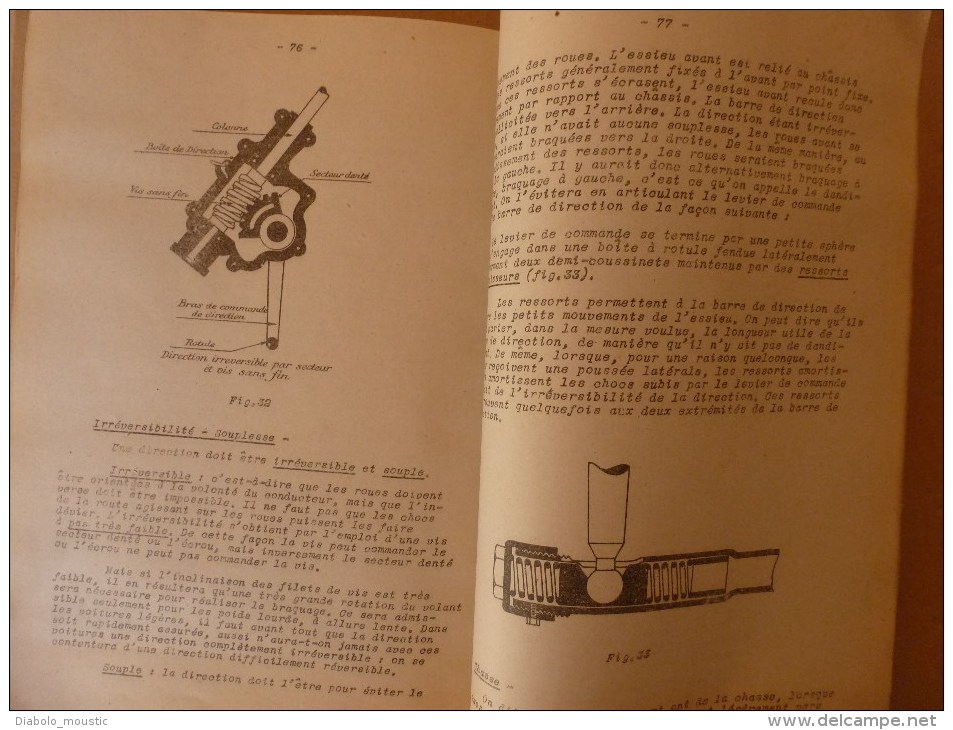 1925-1926     Ecole Spéciale Militaire de St-Cyr    COURS de SCIENCES APPLIQUEES (Moteurs thermiques et Automobiles)