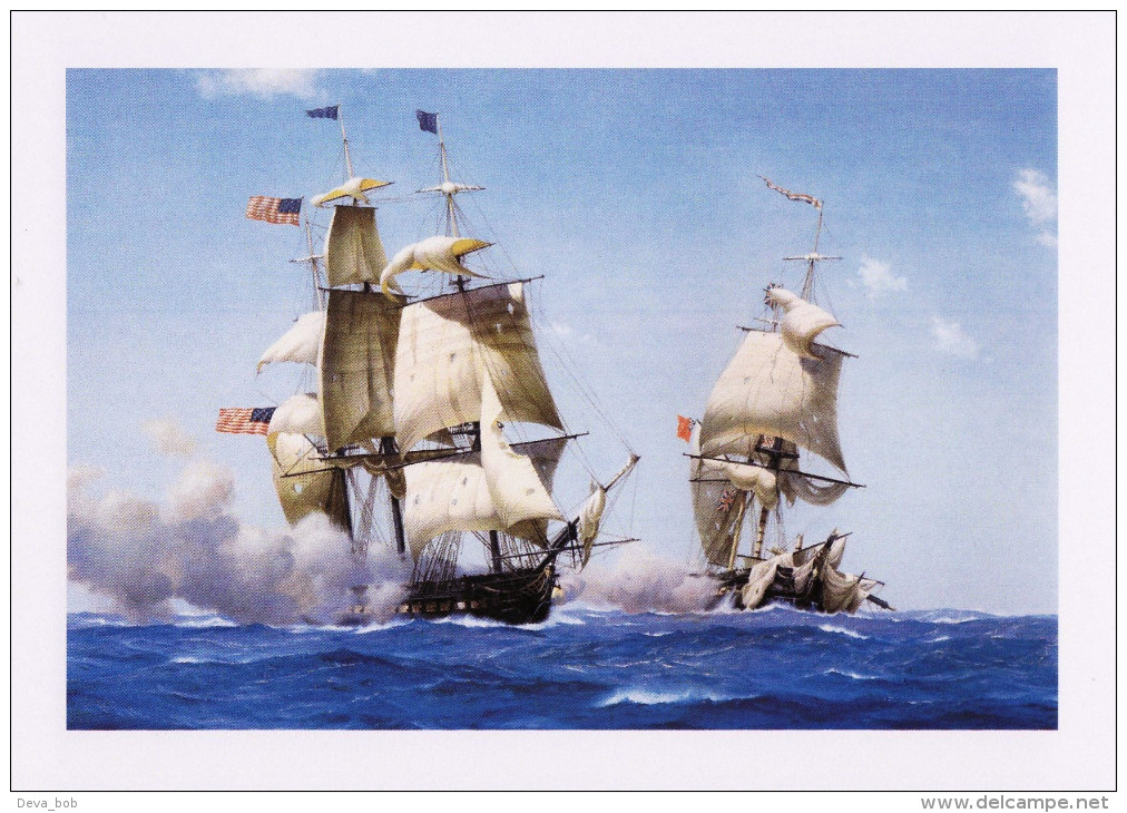 Maritime Art Postcard Warship USS Constitution Off Java Sail Ship Derek Gardner - Guerra