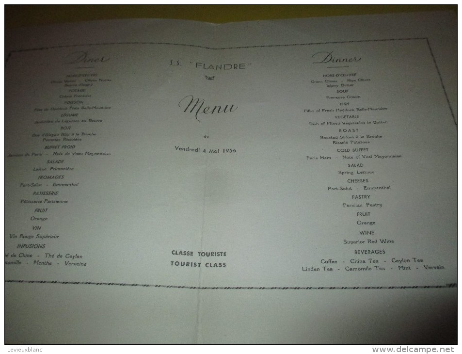 Grand Menu/ Compagnie Générale Transatlantique/SS " Le Flandre"/Classe Touriste / 1956   MENU69 - Menus