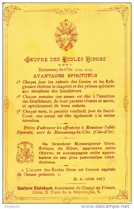 Côte D'Or - MARSANNAY LA COTE - Oeuvre Des Ecoles Libres ( Document Cartonné ) - Non Classificati