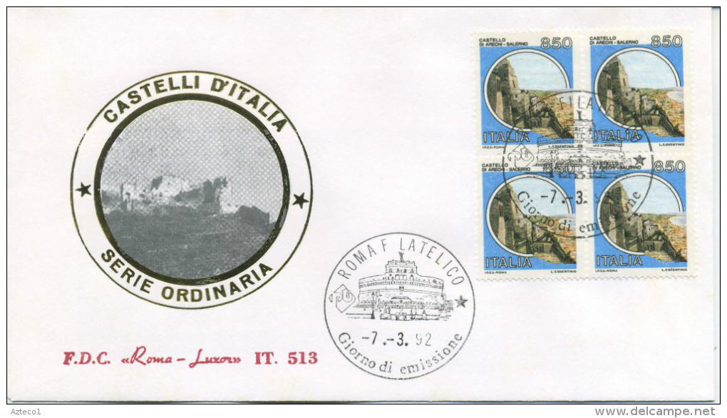 ITALIA - FDC  ROMA LUXOR 1992 -  CASTELLO DI ARECHI A SALERNO - QUARTINA - FDC