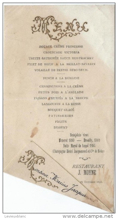 Menu/ Potage Crême Princesse/Restaurant J MOYNE / Marius Jacquesmont/1898    MENU76 - Menus