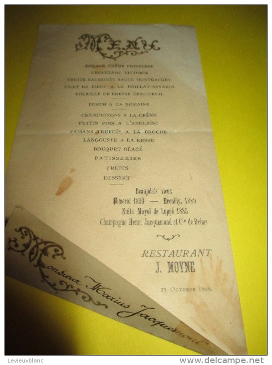 Menu/ Potage Crême Princesse/Restaurant J MOYNE / Marius Jacquesmont/1898    MENU76 - Menus