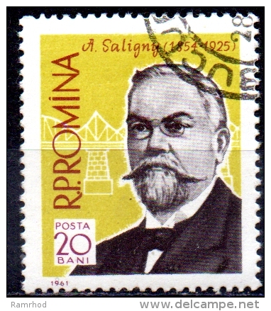 ROMANIA 1961 Romanian Scientists - 20b Anghel Saligny  (Chemist) & Saligny Bridge, Cernavoda  FU - Oblitérés