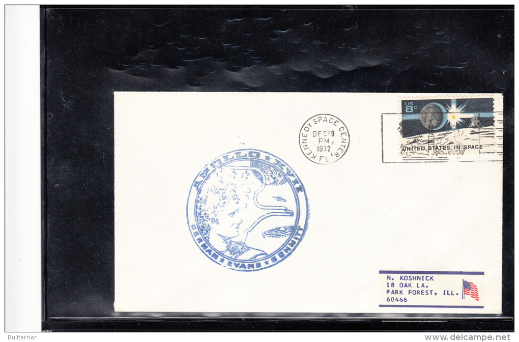 SPACE -   USA - 1972 - APOLLO 17  FINAL MOON VOYAGE  COVER  WITH  DEC 19 KENNEDY SPACE CENTRE  POSTMARK - Verenigde Staten