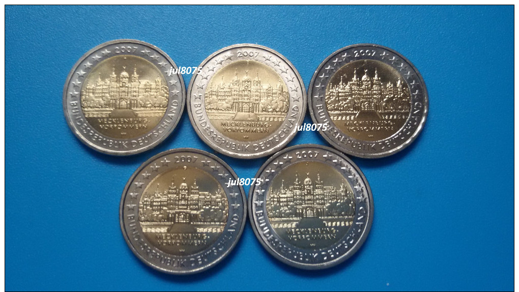 2 Euro Commemorative Allemagne 2007 Mecklembourg-Pommeranie Les 5 Ateliers ADFGJ  PIECES NEUVES UNC - Germany