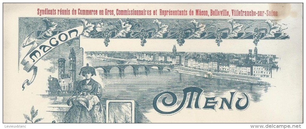 Menu/Syndicats Réunis Du Commerce En Gros/ Macon-Belleville-Villefranche Sur Saône/1908   MENU86 - Menus