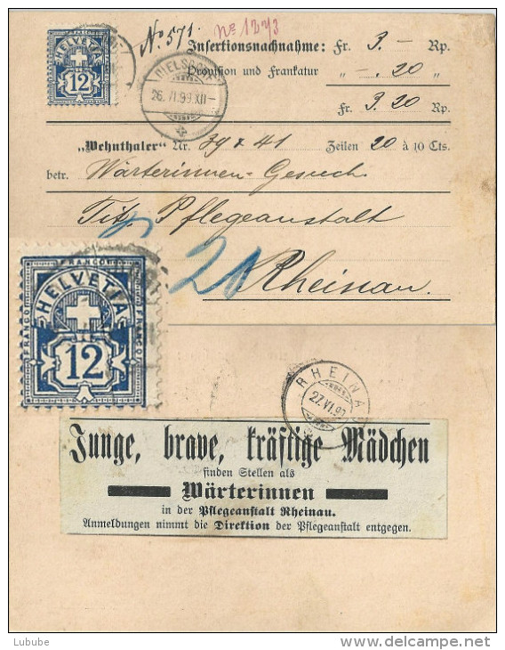 NN-Karte  "Der Wehntaler, Dielsdorf"  (Markenabart)           1899 - Storia Postale
