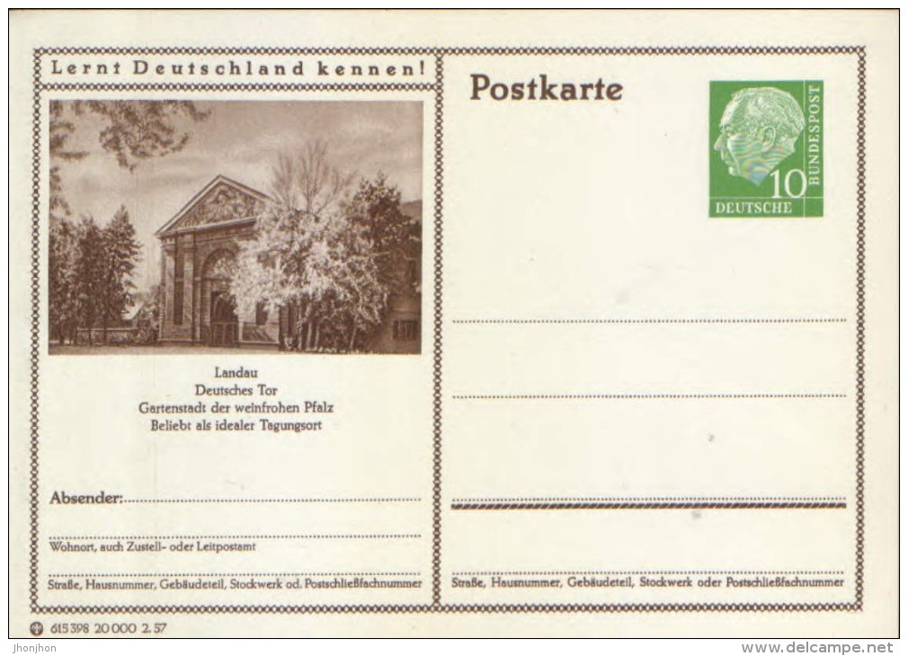 Germany/Federal Republic- Stationery Postcard Unused - P24 - Landau, Deutsches Tor - Cartes Postales - Neuves