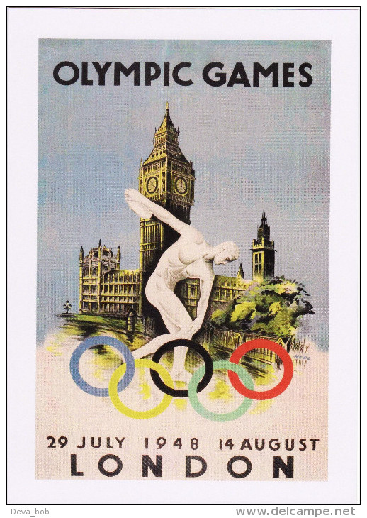 Travel Poster Art Postcard Olympic Games London 1948 House Of Parliament Big Ben - Publicité