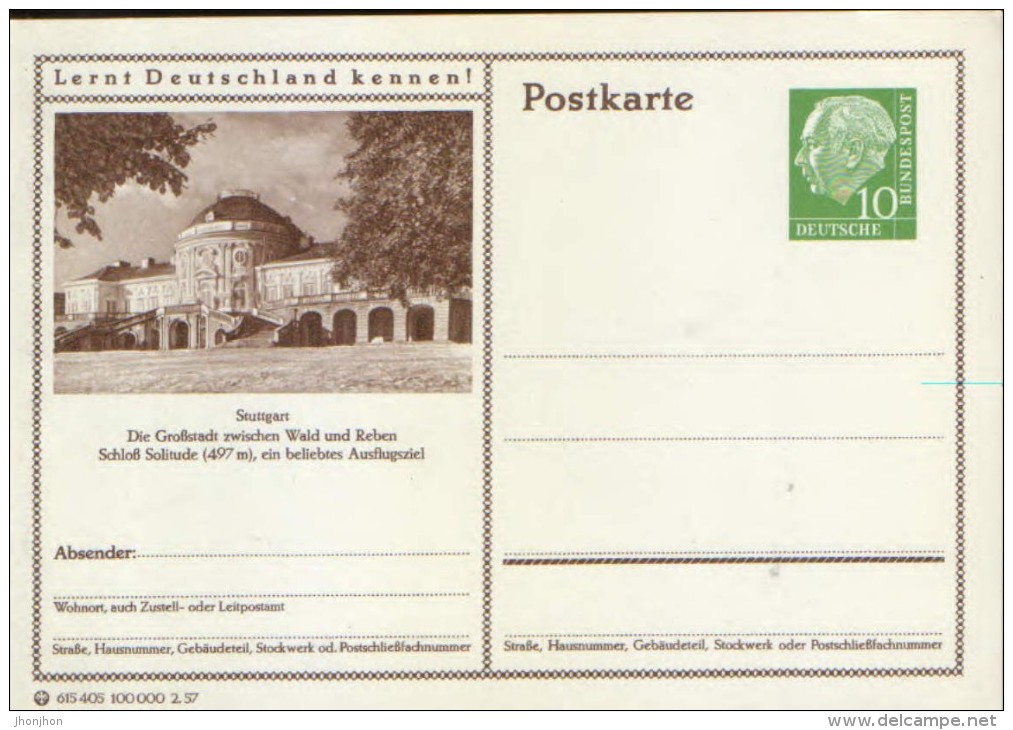 Germany/Federal Republic- Stationery Postcard Unused - P24 - Stuttgart, Schloss Solitude - Cartes Postales - Neuves