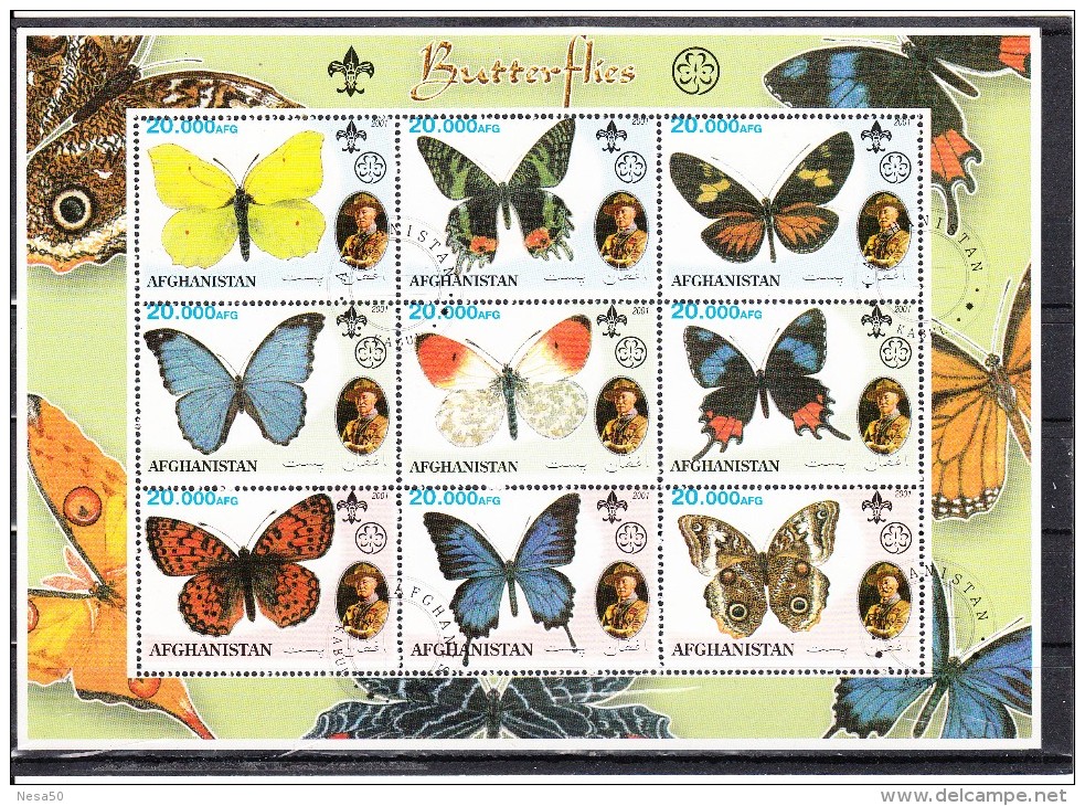 Afghanistan 2001 Vlinders, Butterflies, Scouting 4) 9 X 20.000 Afg - Afghanistan