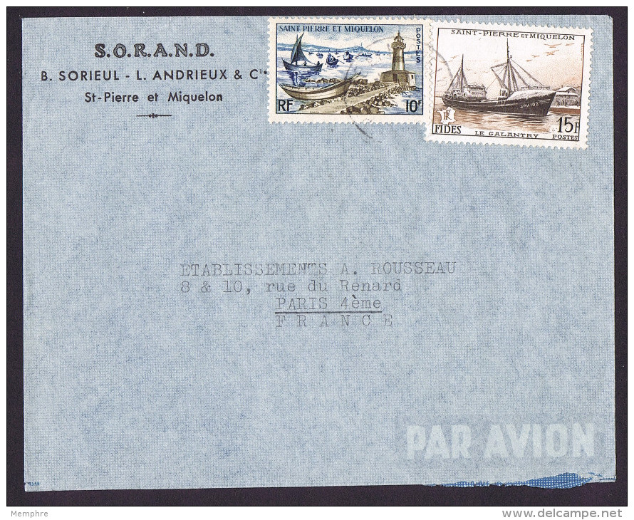 1957   Lettre Avion Pour La France   Chalutier «Le Galantry» Fides Et Bateaux De Pêche 10 Fr  Yv 352, 357 - Covers & Documents