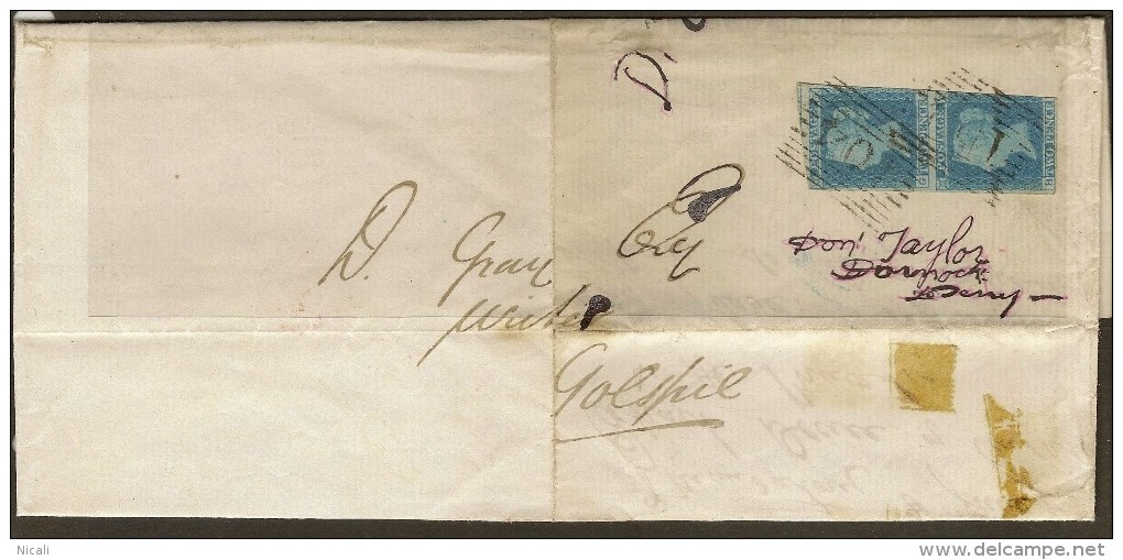GREAT BRITAIN 1852 2d Blue Pair On Cover SG 13 #CR - Lettres & Documents