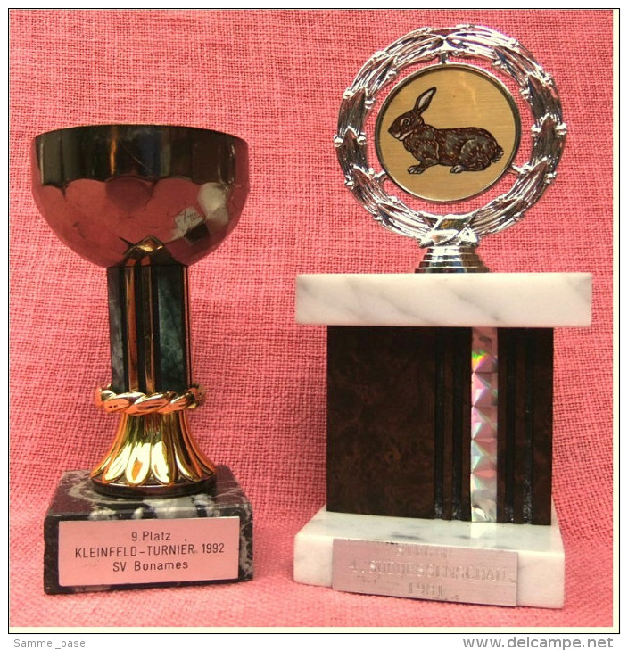 2 X Pokal Kaninchen-Zucht-Verein Und Handball SV Bonames - Ca. 21 Cm Und 16,5 Cm Länge  -  Von 1981 / 1992 - Sonstige & Ohne Zuordnung