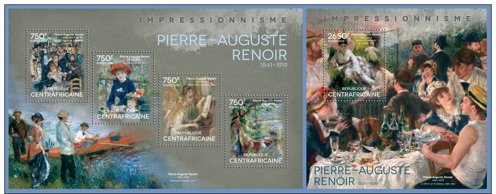 Ca14301ab Central African 2014 Painting Impressionism Pierre-Auguste Renoir 2 S/s - Impressionisme