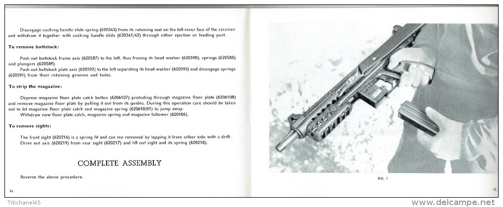 Catalogue 1965 Mitraillette SUBMACHINE GUN  MODEL Z-62  Cal. 9 Mm. Parabellum "STAR"- Description, Fonction.,démontage - Armes Neutralisées