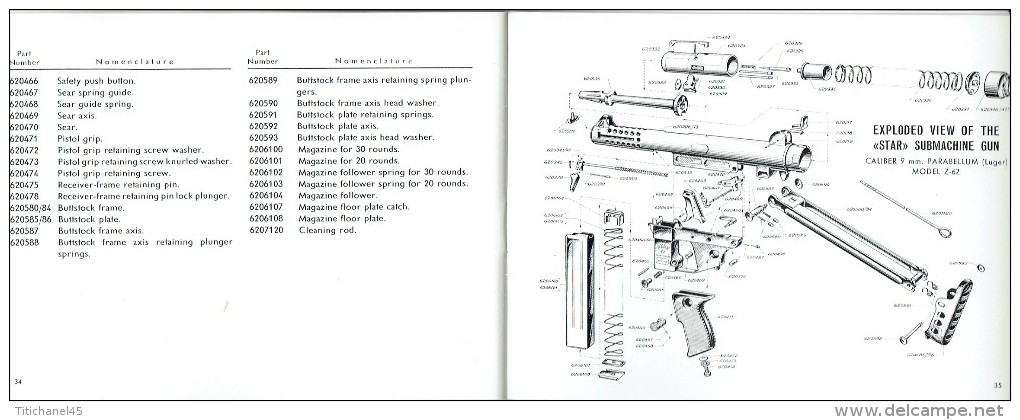 Catalogue 1965 Mitraillette SUBMACHINE GUN  MODEL Z-62  cal. 9 mm. Parabellum "STAR"- Description, fonction.,démontage