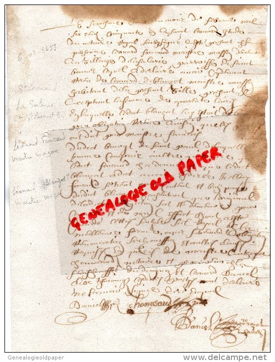 87 -ST  SAINT LEONARD DE NOBLAT - 1653- LA SALERIE SAINT BONNET DE BRIANCE-LEONARD FOUCAUD -LEONARD BLANZAT - Manuscripten