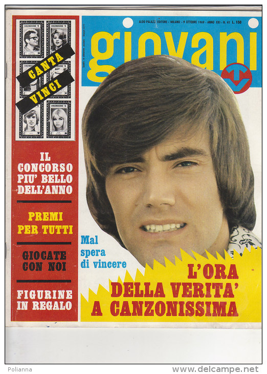 RA#44#07 GIOVANI TV N.41/1969/FIGURINA CANZONISSIMA : DORI GHEZZI/MOUSTAKI/FORMULA 3/DIK DIK/FOTOROMANZO GIANNI MORANDI - Musique