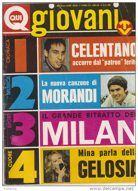 RA#44#26  QUI GIOVANI N.40/1970 POSTER CALCIO MILAN/ADRIANO CELENTANO/RICCHI E POVERI - Musica