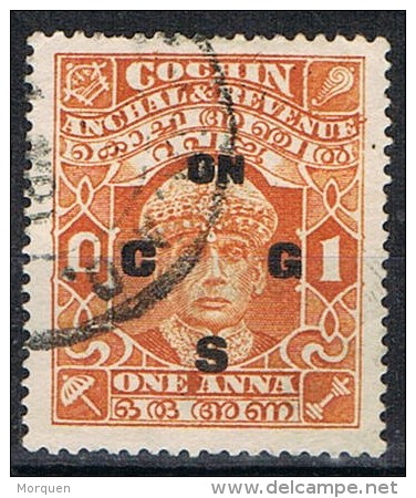 Sello  1 Anna COCHIN, Service, Yvert Num S 35 º - Cochin