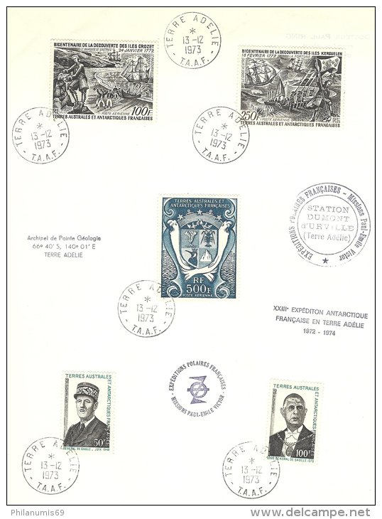 TAAF 1972/1974 - EXPEDITION ANTARCTIQUE FRANCAISE EN TERRE D'ADELIE - STATION DUMONT D'URVILLE - Non Dentelés, épreuves & Variétés